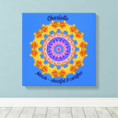 3月誕生花パーソナライズされた曼荼羅禅美術 キャンバスプリント (インサイチュ (ウッドフロア))