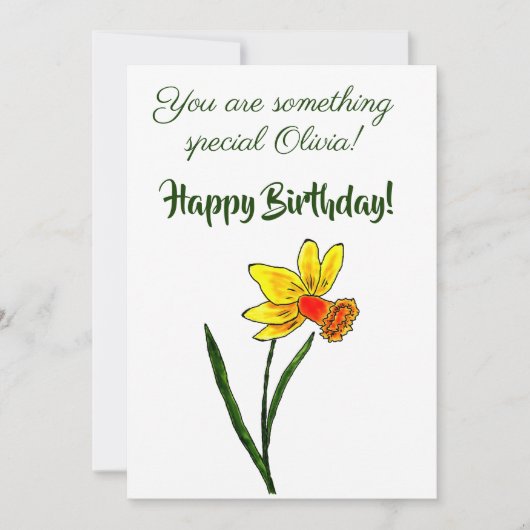 3月誕生花水彩ダフォディルミニマル シーズンカード (正面)