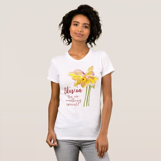 3月誕生花水彩Daffodil Tシャツ (正面フル)