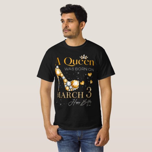3月3生まれ日3月誕生日ク女王 Tシャツ (正面フル)