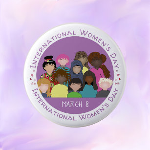 3月8日  女国際的性の日のピンボタン 缶バッジ