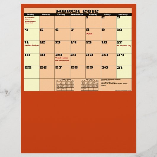 3月。2012カレンダー13ヶ月マルチパーパスフライヤー。 チラシ (正面)