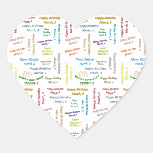 3月、3誕生日ステッカー ハートシール (正面)