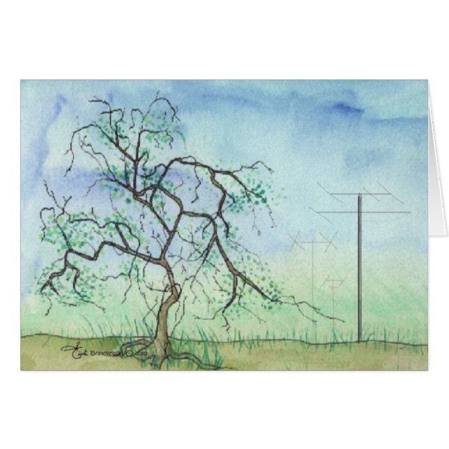 3本のアンテナが付いている歪んだ木 (正面横)