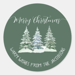 3本の松の木のルーストサググリーン メリークリスマス ラウンドシール