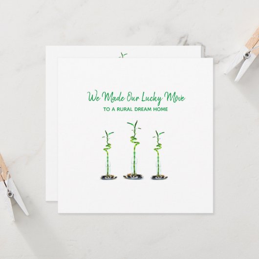 3本の渦巻き状の幸運な竹を引っ越したアナウンス カード (正面/裏面インサイチュ)