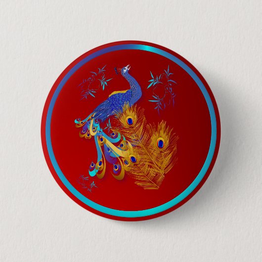 3本の羽および孔雀はボタンがかかります 缶バッジ (正面)