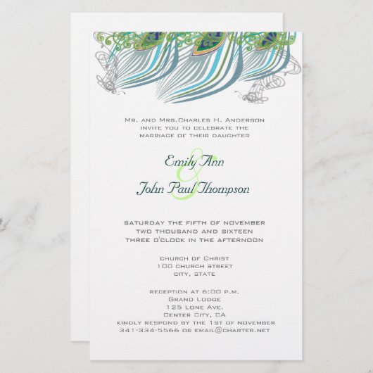 3本の羽のヴィンテージの孔雀の結婚式 (正面/裏面)