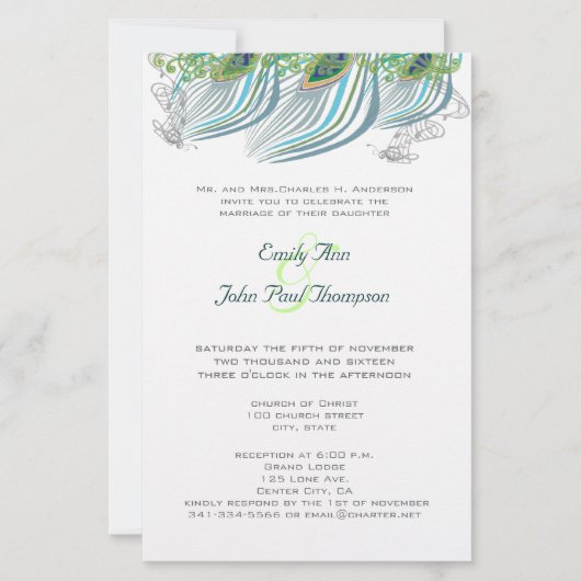 3本の羽のヴィンテージの孔雀の結婚式 (正面)