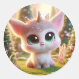 3本の角を持つ可愛い生き物 ラウンドシール