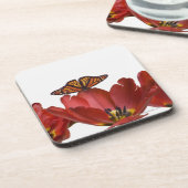 3本の赤いチューリップそしてマダラチョウに対する コースター (左側)