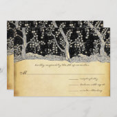 3本の金ゴールドツリーと黒いメタリックエレガンス 招待状 (正面/裏面)