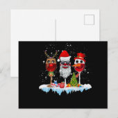 3杯のワインとクリスマスのイルミネーションとサンタ帽 インビテーションポストカード (正面/裏面)