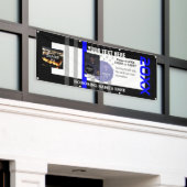 3枚のイメージと6行の文字 横断幕 (ビルの外側)