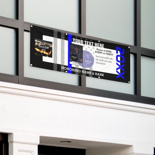 3枚のイメージと6行の文字 横断幕 (ビルの外側)