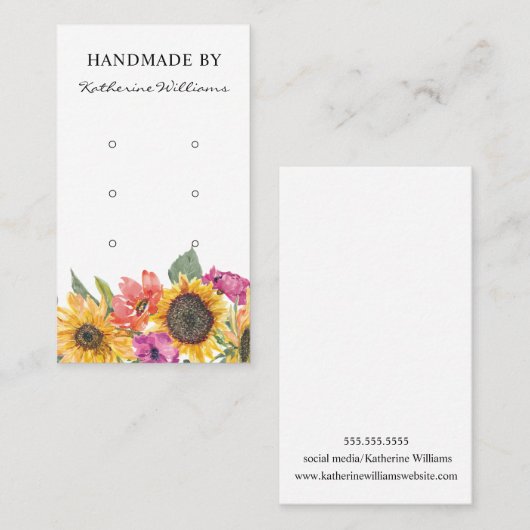 3枚のイヤリングディスプレイカード |ひまわりフローラ 名刺 (正面/裏面)
