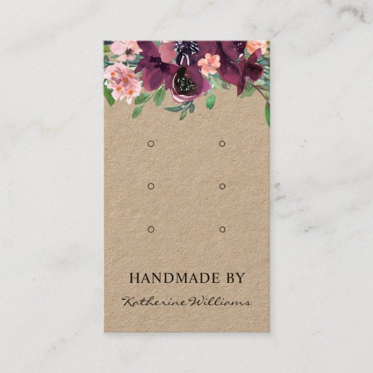 3枚のイヤリングディスプレイカード |ブルゴーニュの水彩 名刺 (正面)