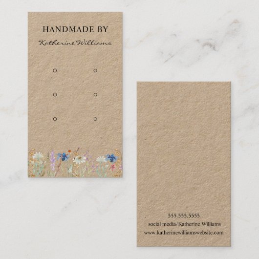 3枚のイヤリングディスプレイカード |ワイルドフラワーフローラ 名刺 (正面/裏面)