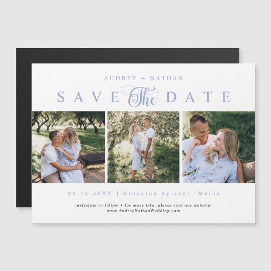 3枚のエレガント写真が日付テンプレートを保存 マグネット招待状 (正面/裏面)
