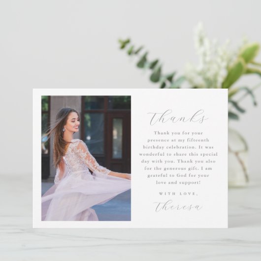 3枚のエレガント写真キンセアニェラありがとう 招待状 (スタンド正面)