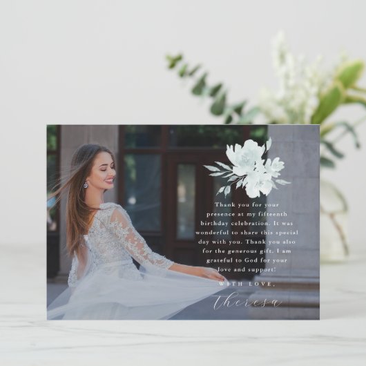 3枚のエレガント写真キンセアニェラフローラありがとう 招待状 (スタンド正面)