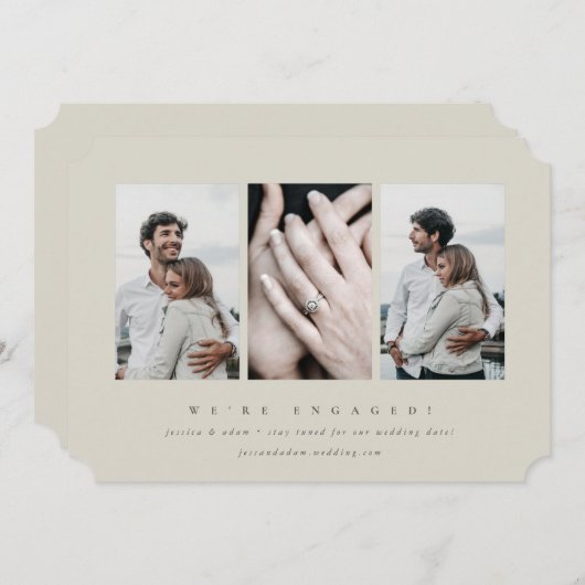 3枚のエレガント写真ミニマル婚約の発表 (正面/裏面)