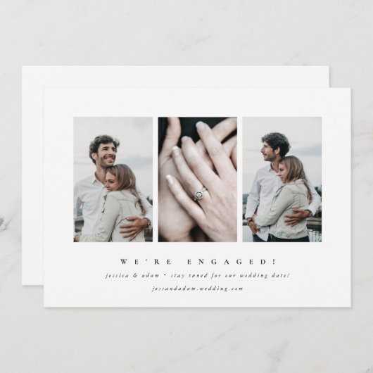 3枚のエレガント写真ミニマル婚約の発表 (正面/裏面)
