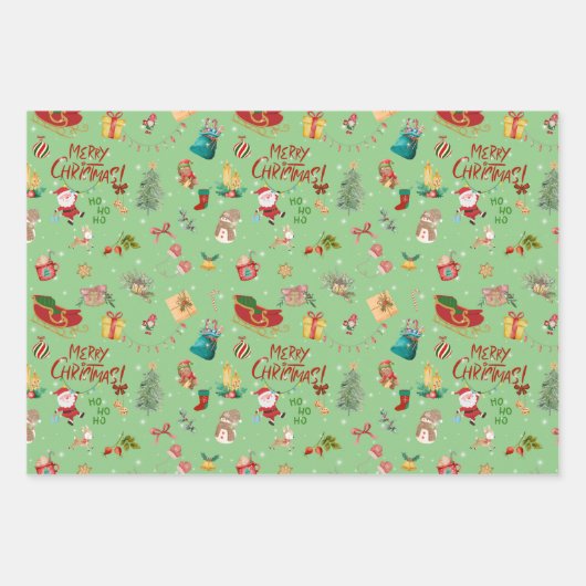 3枚のクリスマスラッピング紙 ラッピングペーパーシート (正面3)