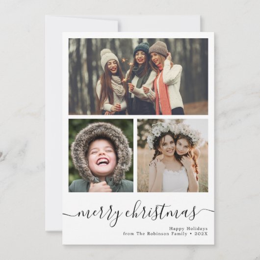 3枚のシンプル写真メリークリスマスカード シーズンカード (正面)