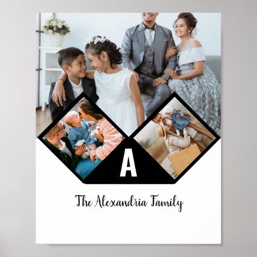 3枚のパーソナライズされたコラージュ家族モノグラム ポスター (正面)