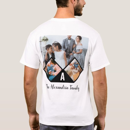 3枚のパーソナライズされたコラージュ家族モノグラム Tシャツ (裏面)