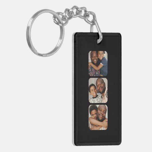 3枚のパーソナライズされた写真と文字 キーホルダー (正面左)