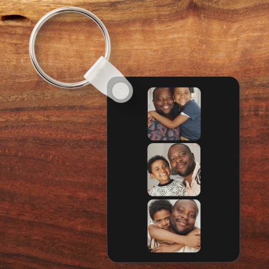 3枚のパーソナライズされた写真と文字 キーホルダー (正面)