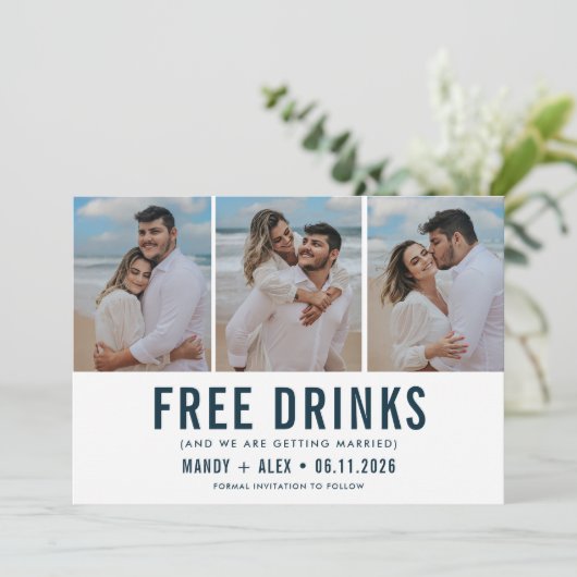 3枚のフォトおもしろいビーチ結婚式日付の保存 セーブザデート (スタンド正面)