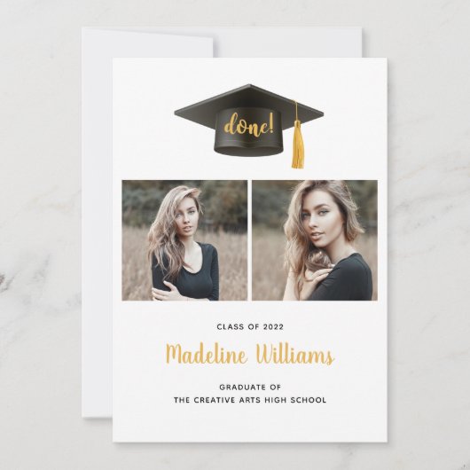 3枚のフォトグラードキャップ卒業発表カード 案内状 (正面)