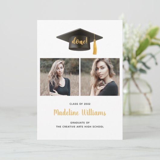 3枚のフォトグラードキャップ卒業発表カード 案内状 (スタンド正面)