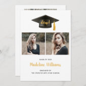 3枚のフォトグラードキャップ卒業発表カード 案内状 (正面/裏面)