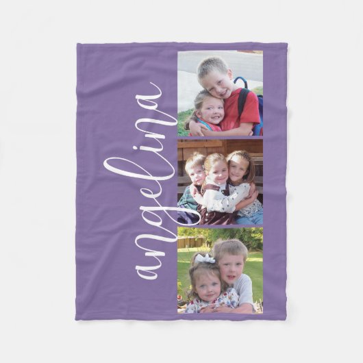 3枚のフォトコラージで背景色を編集可能 フリースブランケット (正面)