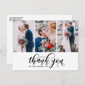 3枚のフォトコラージュありがとう結婚スクリプト ポストカード (正面/裏面)