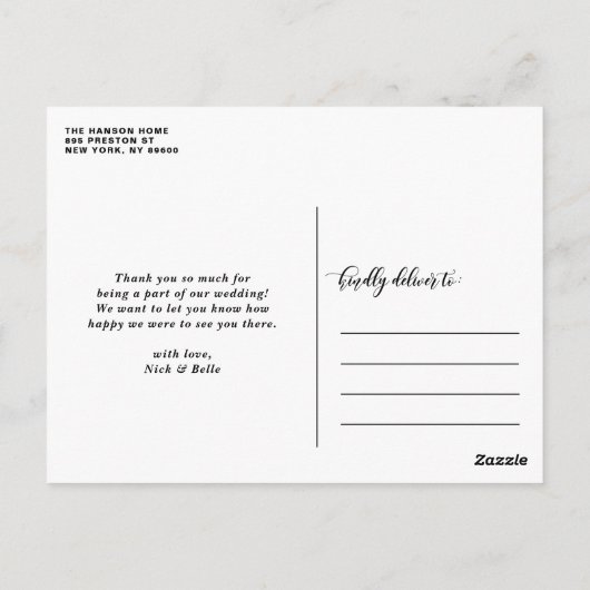 3枚のフォトコラージュありがとう結婚スクリプト ポストカード (裏面)