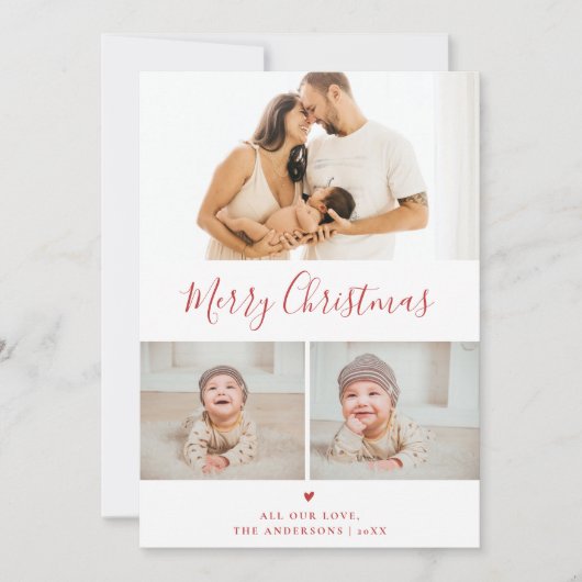 3枚のフォトコラージュの赤いクリスマスを作成 シーズンカード (正面)