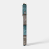 3枚のフォトコラージュを作成する青いグレー iPhoneケース (左側面)