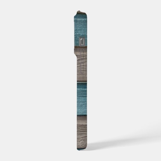 3枚のフォトコラージュを作成する青いグレー iPhoneケース (左側面)