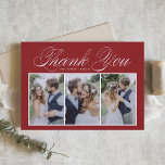 3枚のフォトコラージュ赤結婚の文字 サンキューカード<br><div class="desc">この感謝していカスタマイズ可能な写真コラージュサンキューカードを使用して、イベントの一部として家族や友人に送信する。スクリプトとエレガントタイポグラフィを備えシンプルている。あなたパーソナライズされた自身の詳細を追加し、あなたの写真をお気に入りの特集結婚することによって。この写真サンキューカードは、赤ん坊シャワー、誕生日、ブライダルシャワーなどのイベントにも最適である。</div>