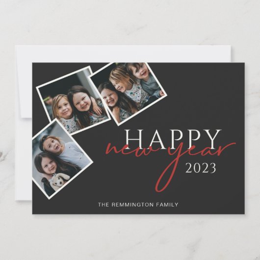 3枚のフォトスナップショット新年ブラックホリデーカード シーズンカード (正面)