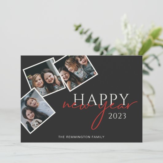3枚のフォトスナップショット新年ブラックホリデーカード シーズンカード (スタンド正面)