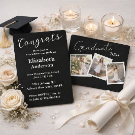 3枚のフォトスモダンクリプト卒業招待状 招待状