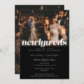 3枚のフォトタイポグラフィの新婚アナウンスメントブラック 招待状 (正面/裏面)