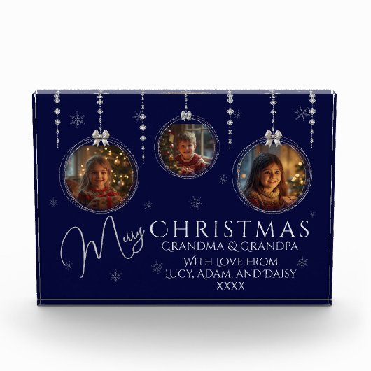 3枚のフォトネイビーとシルバークリスマスフォトブロック フォトブロック (正面)