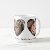 3枚のフォトハートと個人用メッセージ コーヒーマグカップ (正面右)